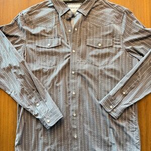 Men’s Poncho Brand Gray Striped Casual Shirt with Pearl Snaps, size XL Slim